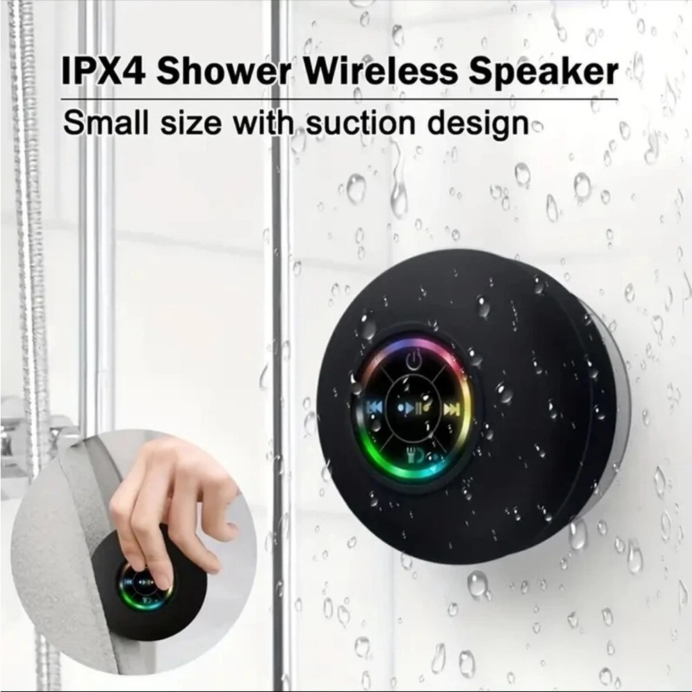 Waterproof Bluetooth Shower Speaker with LED, IPX4 Portable -Built in Microphone